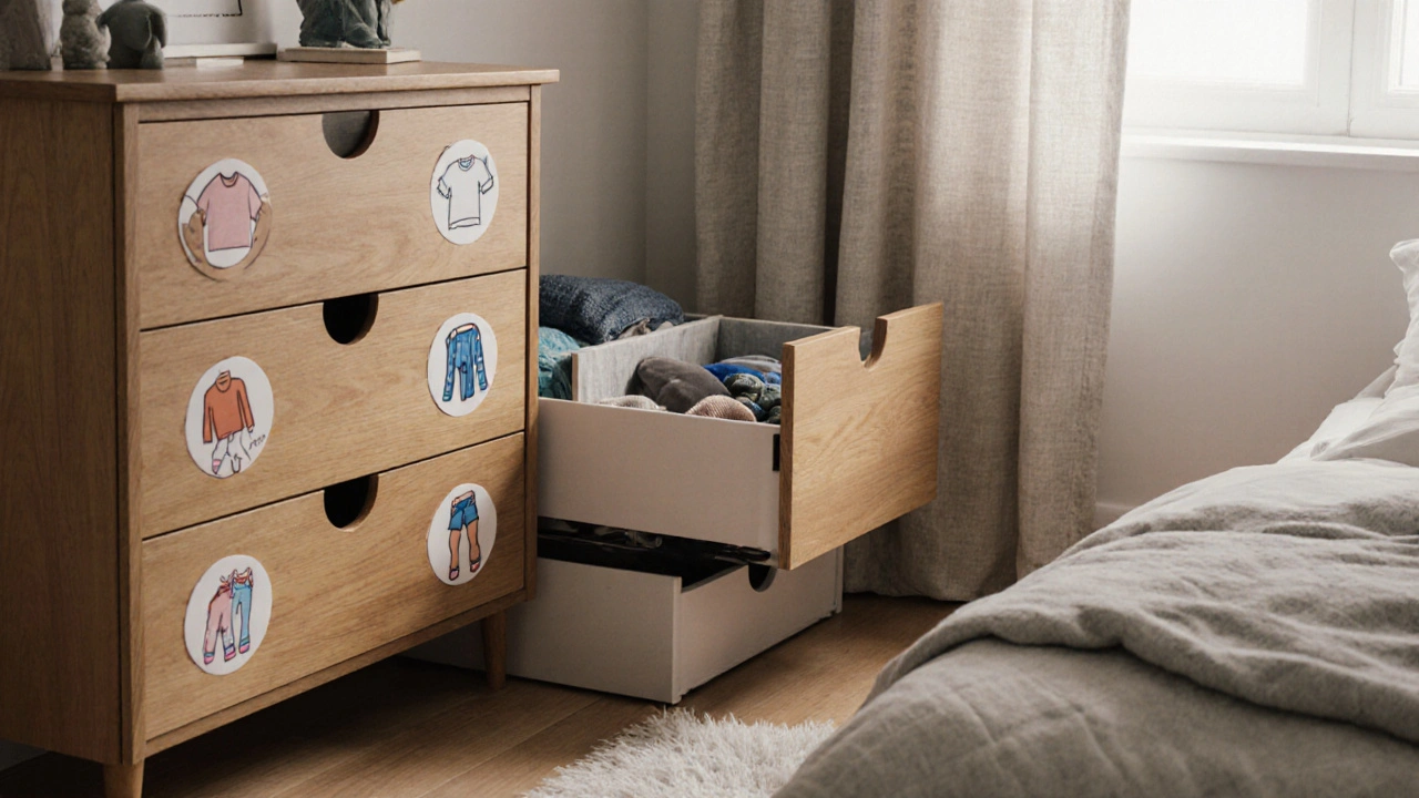 Skladování oblečení v dětském pokoji: jak efektivně využít zásuvky a závěsy