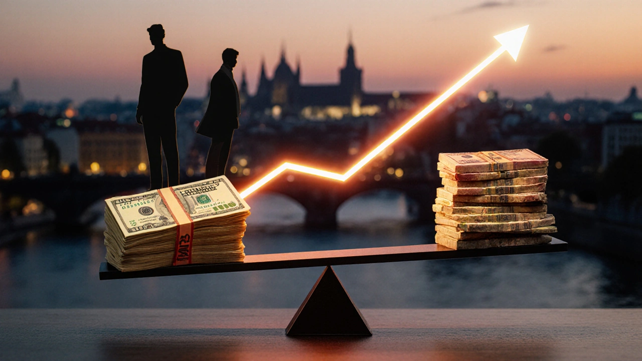 Váha s dvěma částkami příjmu, 15% a 23% daňové sazby, s grafem překračujícím prahovou hodnotu.