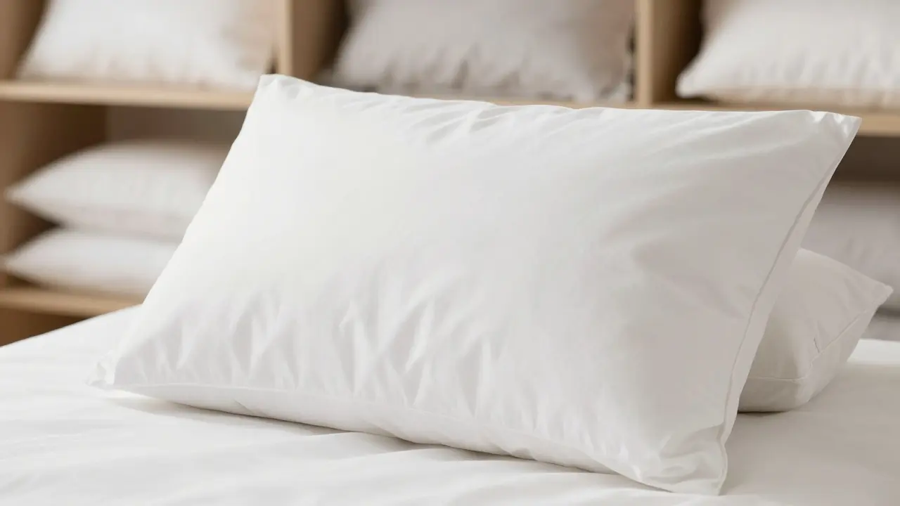 Detail polštáře s vložkou větší než povlak, vytvářející plný, objemný tvar s jemnými vráskami látky.