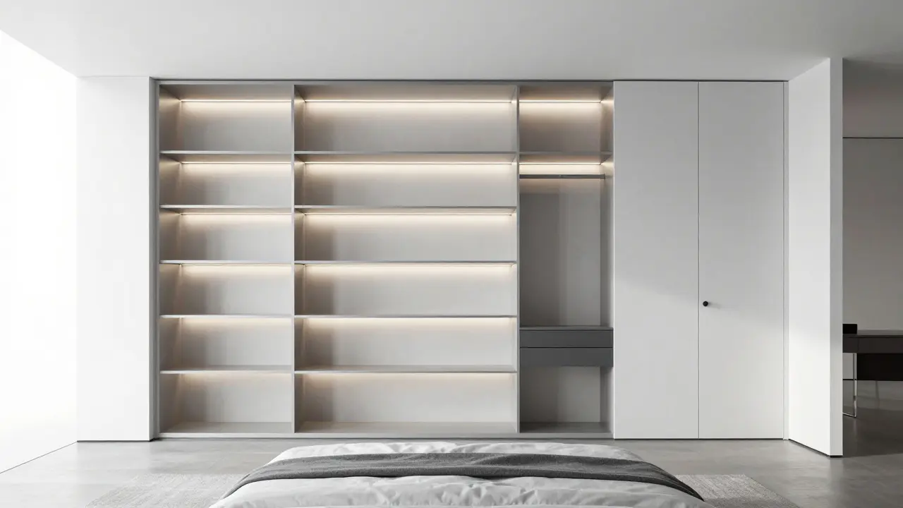 Moderní ložnice s chytrými úložnými prostory a LED osvětlením