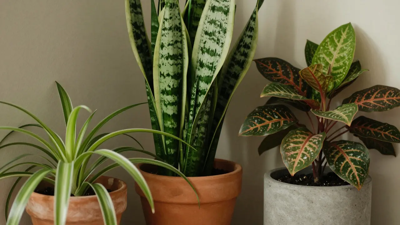 Bližší pohled na sanseverii a zelenec v koutě