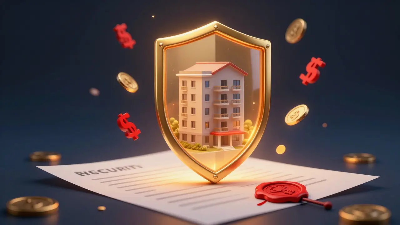 Konceptuální obraz štítu chránící byt před dluhy díky oficiálnímu potvrzení.