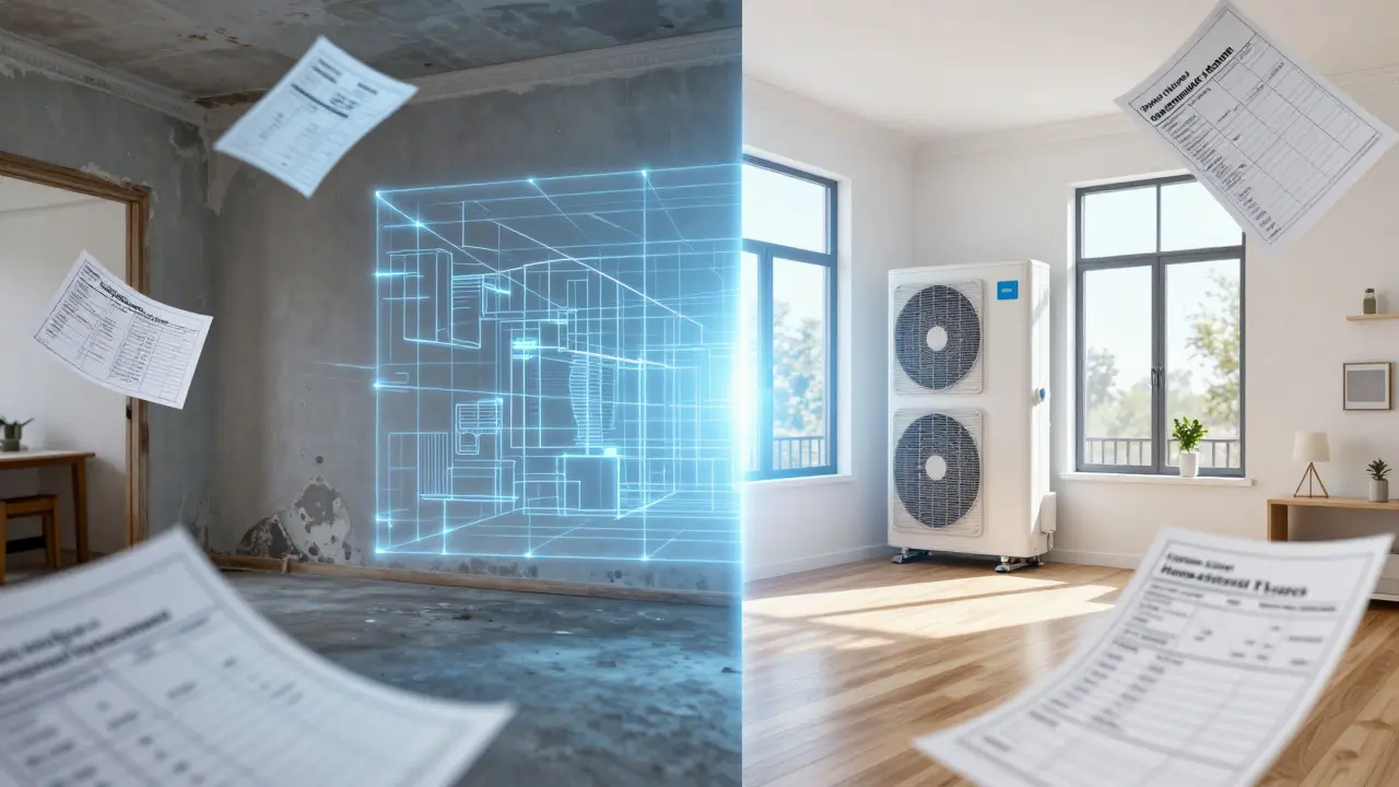 Konceptuální zobrazení rekonstrukce domu a energetických úhrad.