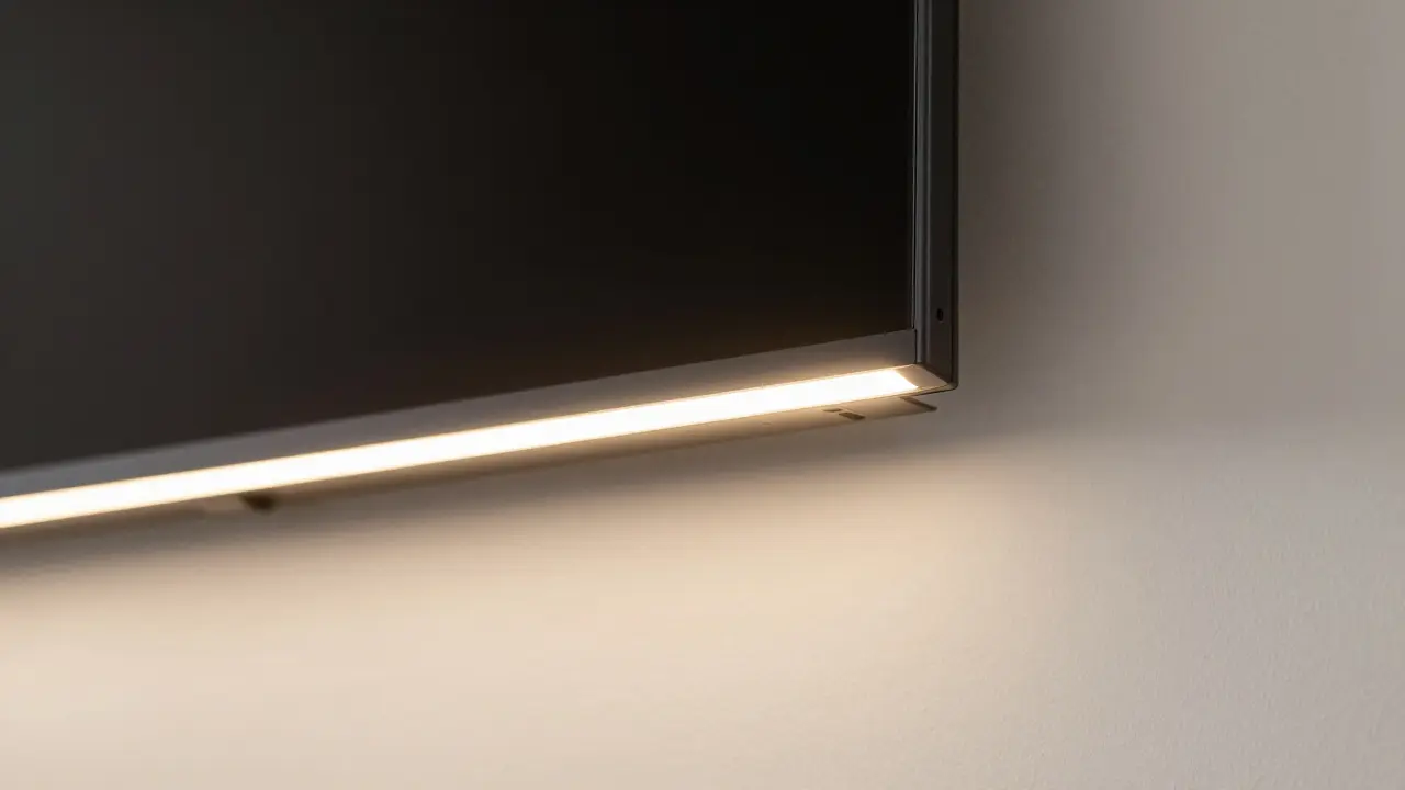 Detail instalace LED pásky na zadní straně televize pro rovnoměrné světlo