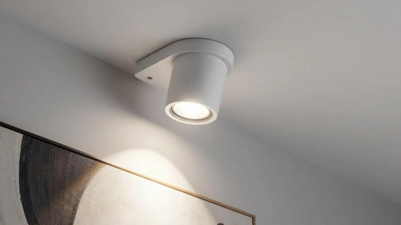 Detail vestavných LED bodovek ve stropě osvětlujících obraz