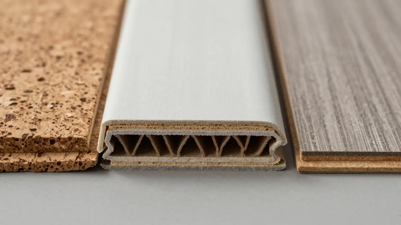 Detailní porovnání struktur korku, vinylu a laminátu pro izolaci hluku