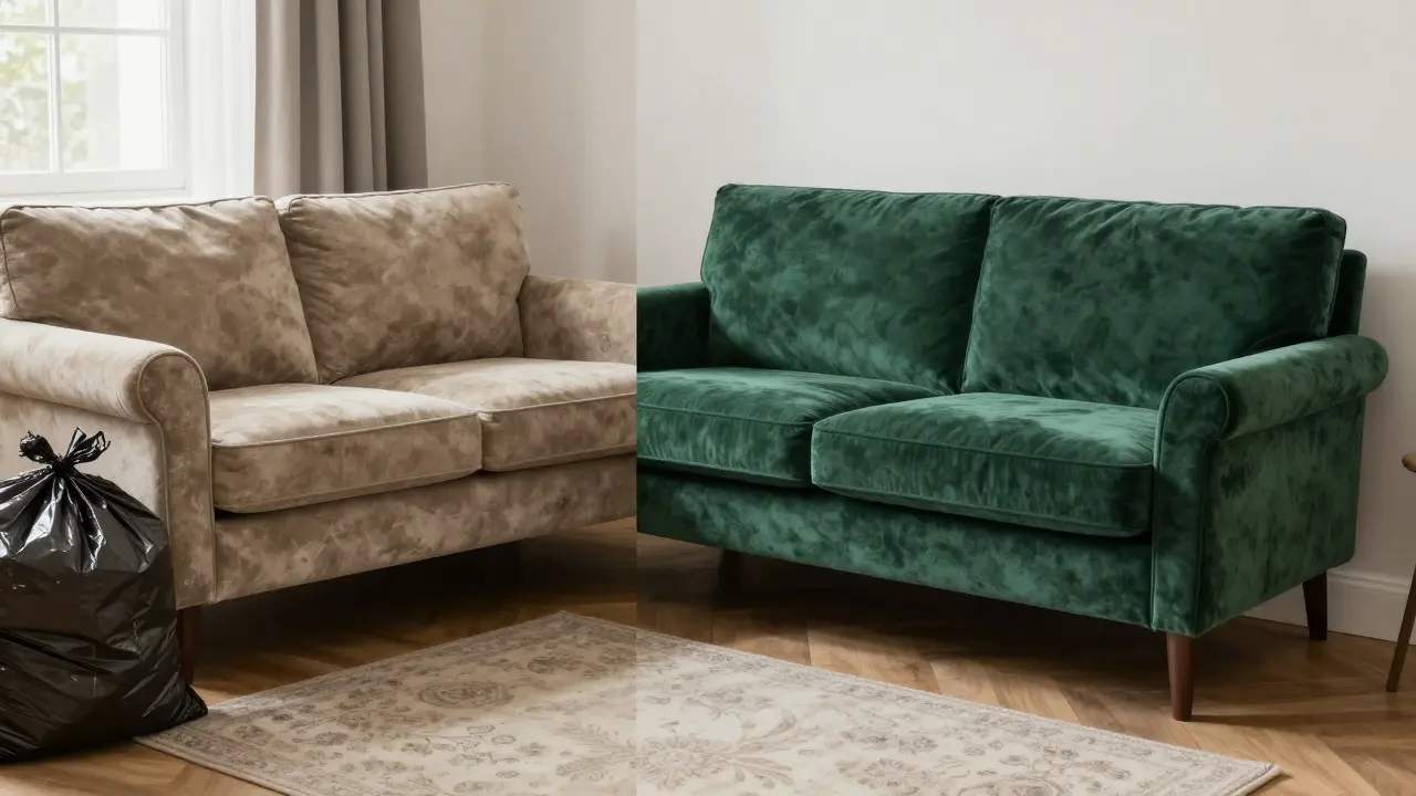 Přetahovaná sedačka před a po renovaci