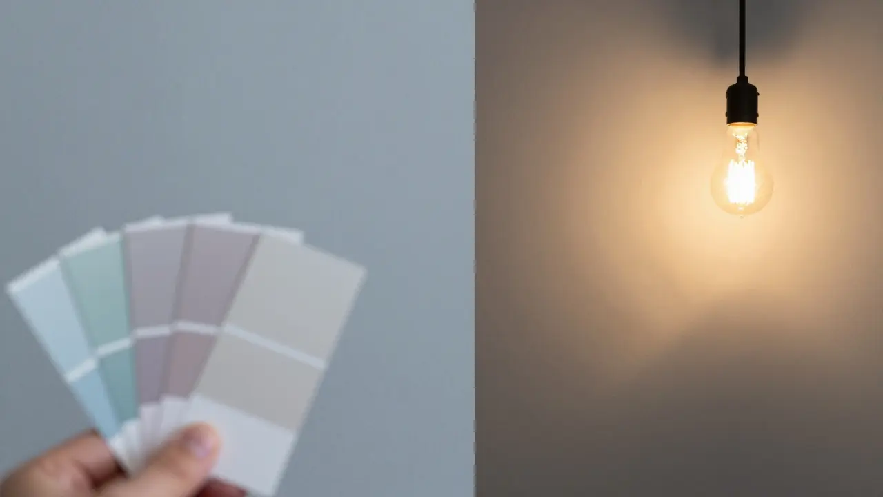 Srovnání chladného denního a teplého večerního světla na zeď