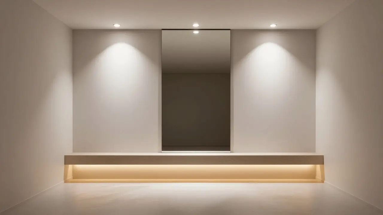 Vrstvené osvětlení v minimalistické hale zvýrazňující čistý design