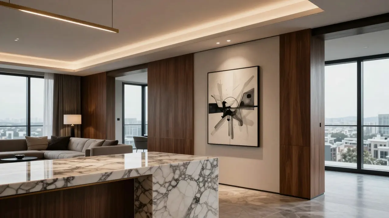 Luxury interior featuring marble and wood with high-end finishes