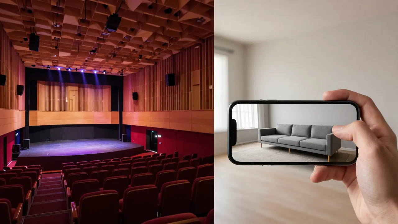Srovnání imerzivní VR simulace a AR náhledu nábytku na telefonu