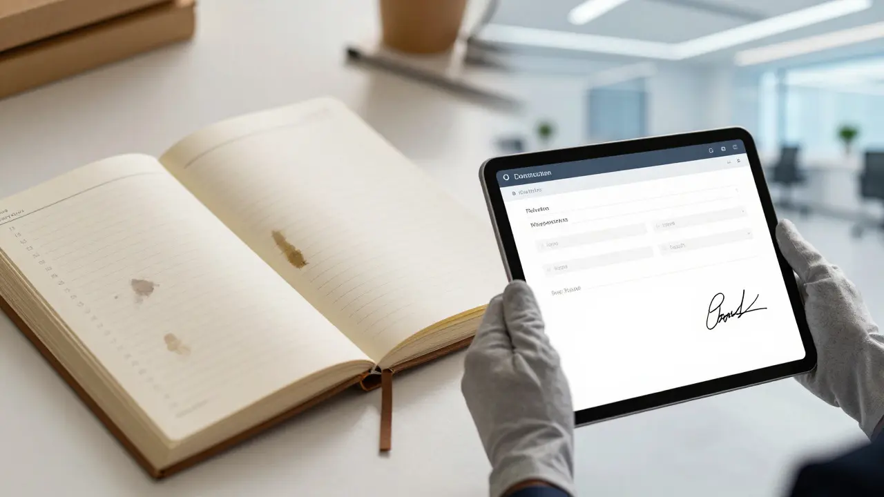 Srovnání papírového stavebního deníku a elektronického záznamu na tabletu