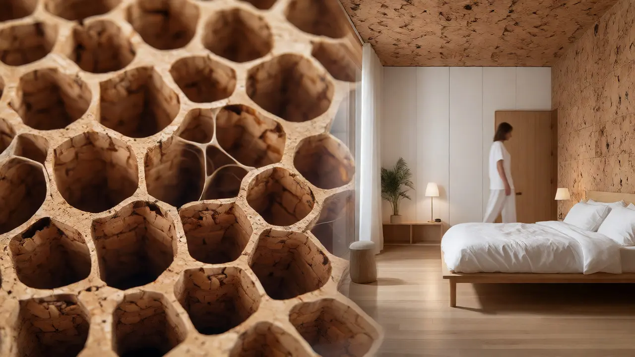 Close-up of cork texture and silent bedroom environment