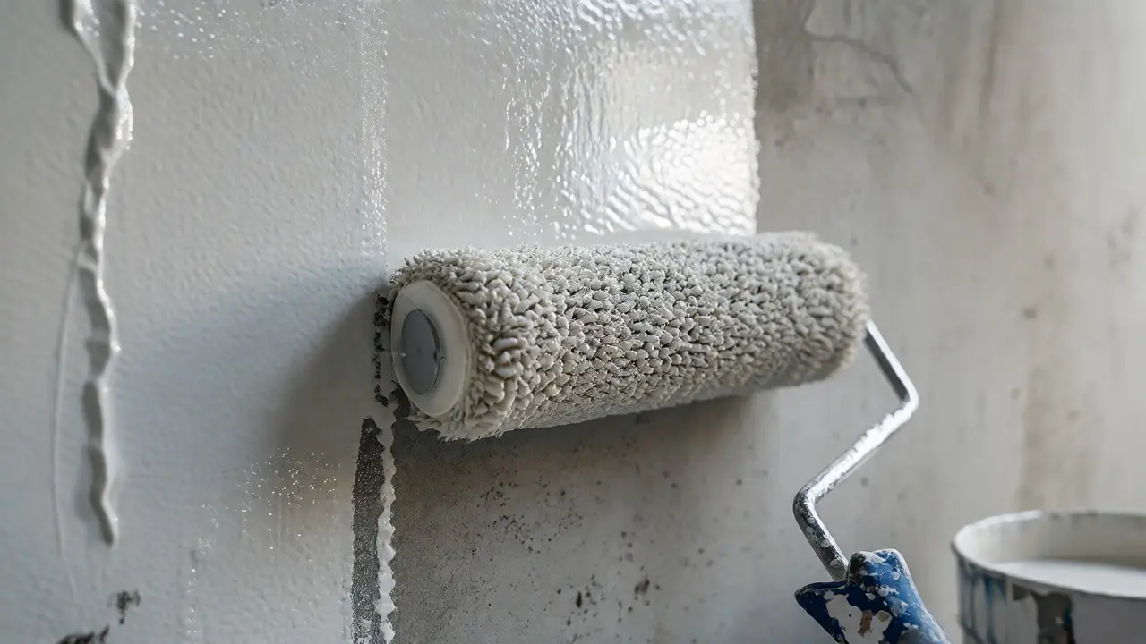 Nanšení omyvatelné barvy válečkem na betonovou zeď